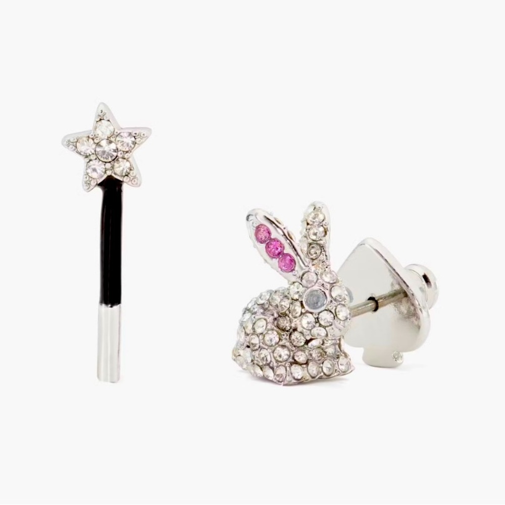 NWT kate spade Starring Bunny & Magic Wand Crystal Earrings with Gift Packaging